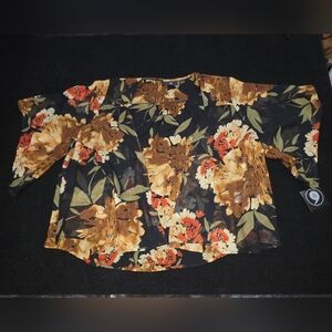 Sheer Floral Kimono Boho Layering Top- Black, Gold, Rust